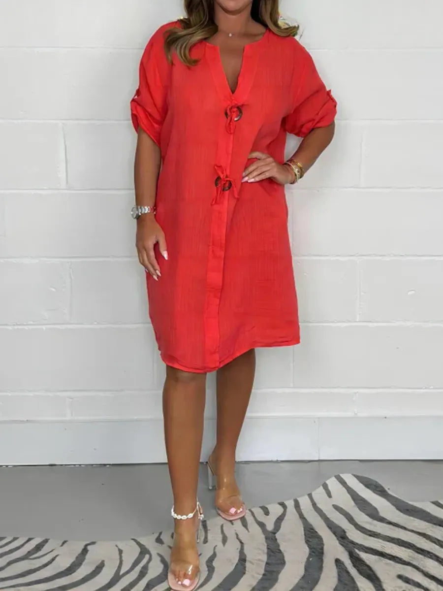 Vestido Alice de Lino y Algodón con Botones - ¡El Más Deseado por las Mujeres Elegantes!