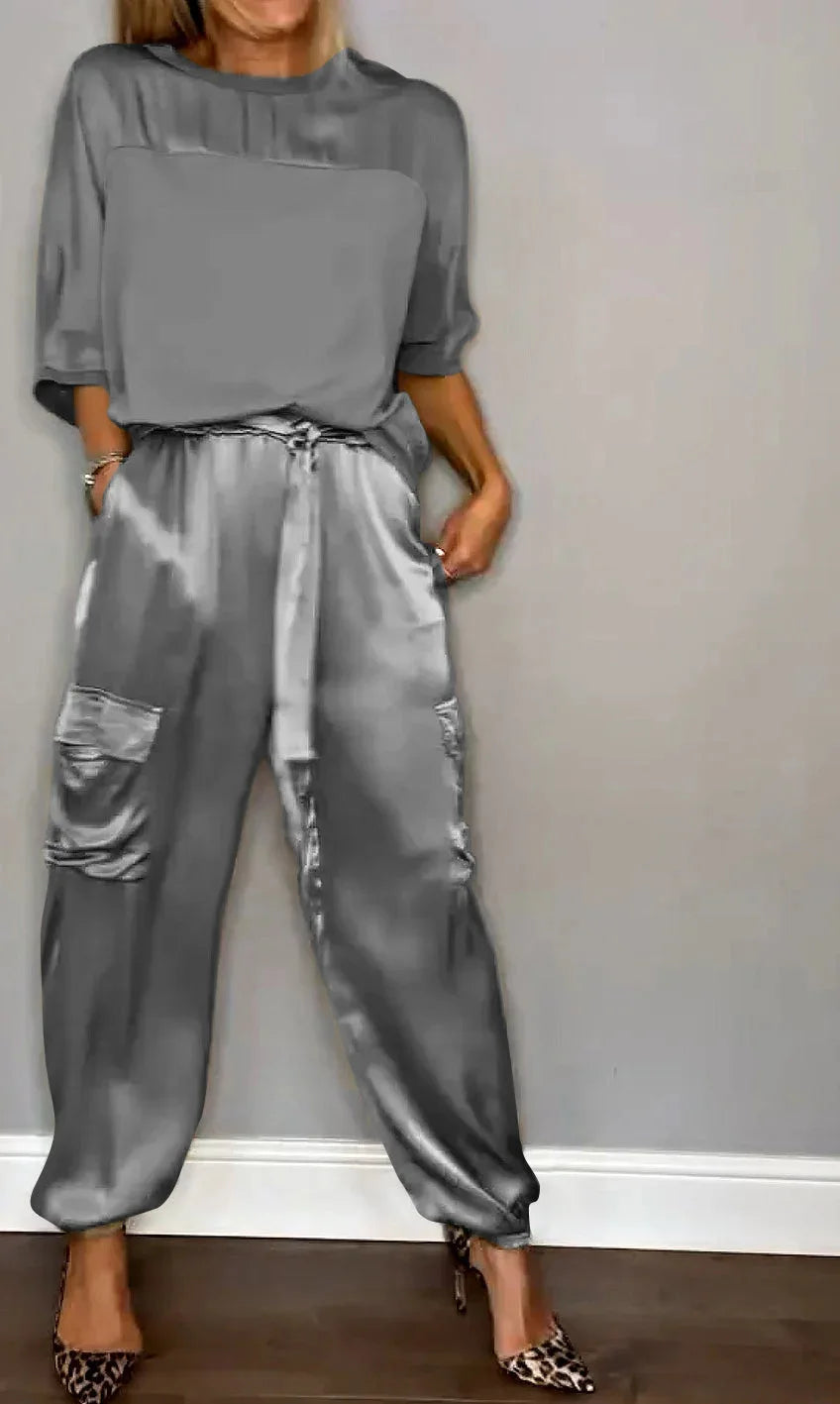 Conjunto Melina - Cetim Liso com Mangas